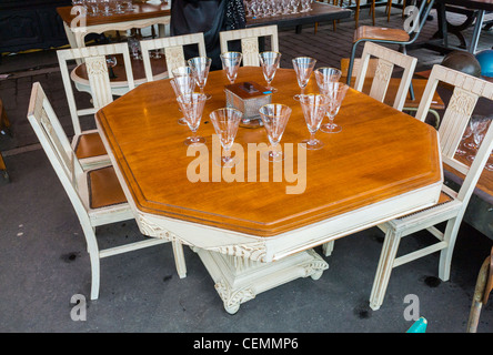 Paris, France, Shopping at French Brocade, Flea Market, Art Deco Style Objects, French Furniture, Wooden Dining Table Stock Photo