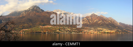 Panoramic view on Lake Como among mountains in northern Italy. Stock Photo