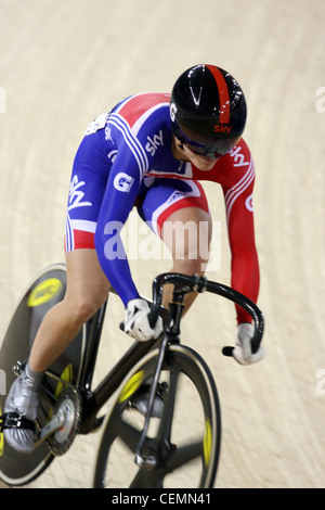 Victoria PENDLETON of Great Britain in the Women's Sprint at the UCI Track Cycling World Cup Velodrome. Stock Photo