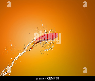 Golden fish jumping out of water, Good Concept for bad luck, unlucky, risks concept. Stock Photo