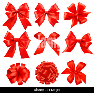 Big set of red gift bows with ribbons Stock Photo - Alamy