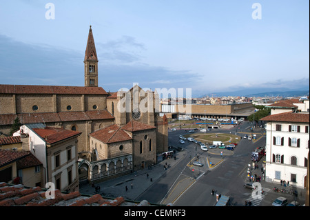 Santa Maria Novella church  with railway station of Firenze Santa Maria Novella Stock Photo