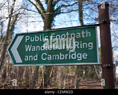 Footpath signpost at Wandlebury Cambridge. In the Gog Magog Hills Stock Photo