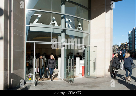The Zara clothing shop located on New Cathedral Street / Market Street in Manchester city centre, UK. Stock Photo