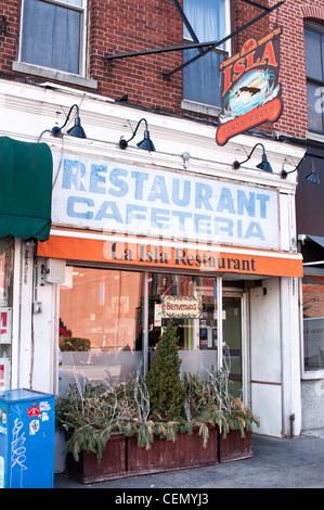 Exterior of La Isla Restaurant, a fantastic Cuban restaurant on Washington Street in Hoboken, NJ, USA. Stock Photo