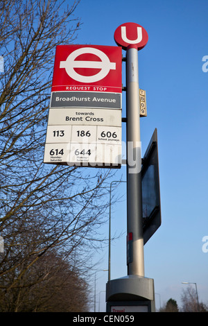 Bus stop sign, London, England, UK Stock Photo