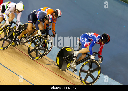 Victoria PENDLETON Women's Keirin Semifinal Heat 2 Track Cycling World Cup 2012 part of the London Prepares. Stock Photo