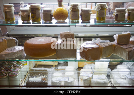 Assortment of cheeses for sale at Mizpe HaYamim Hotel and Spa which also happens to be a working organic farm. Stock Photo