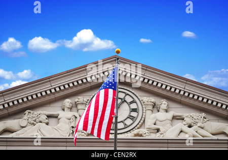 United States flag displayed on a historic building Stock Photo