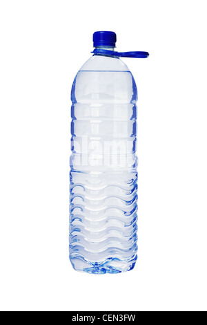 Plastic Bottle of Water with Handle on White Background Stock Photo