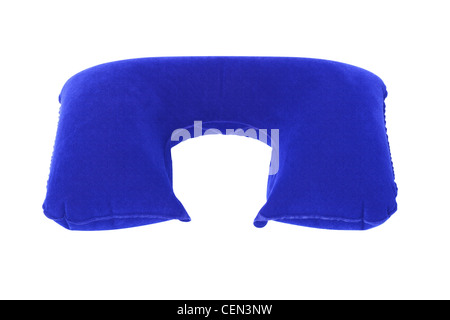 Blue Inflatable Neck Pillow on White Background Stock Photo