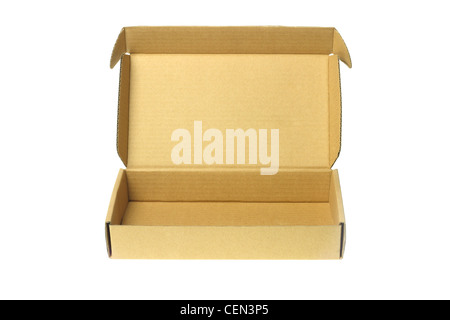 Open Cardboard Box on White Background Stock Photo