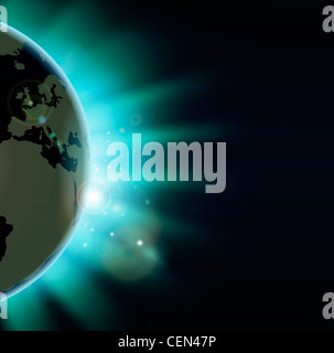 Sun Rising Over Europe Background with rays of sun rising or setting over the earth. Europe ...