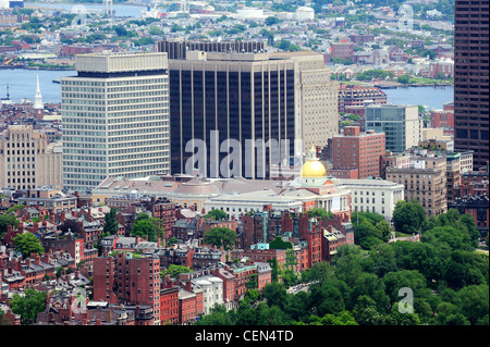 Boston downtown aerial view with historical architecture, street and ...