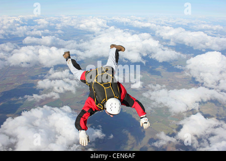 Closeup of skydiver in freefall Stock Photo