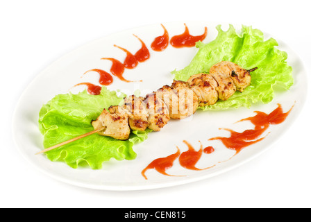 Grilled chicken meat and vegetables isolated on a white background Stock Photo