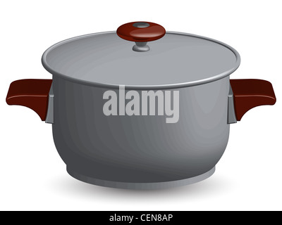 stainless steel pan against white background, abstract vector art illustration Stock Photo