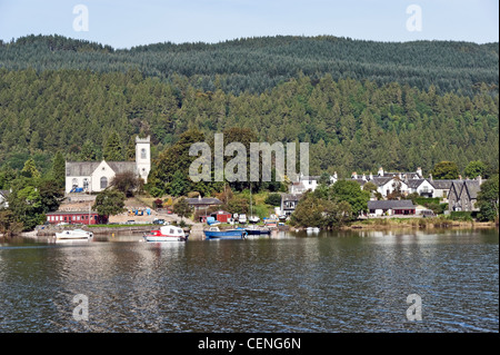 The Scottish village of Kenmore on the River Tay viewed from the south side of the river on a sunny autumn day. Stock Photo