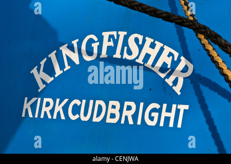 Fishing trawler boat name Stock Photo