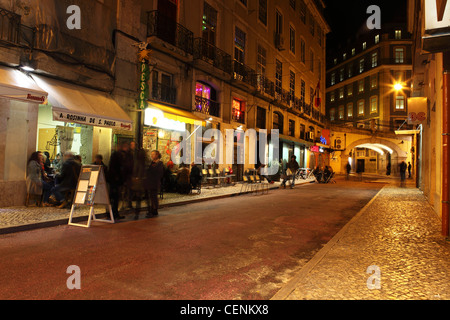 Cafes and bars in the Rua Nova do Carvalho close to the Cais do Sodre, Lisbon, Portugal. Stock Photo