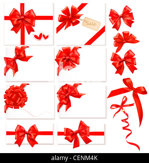 Big set of red gift bows with ribbons Stock Photo - Alamy
