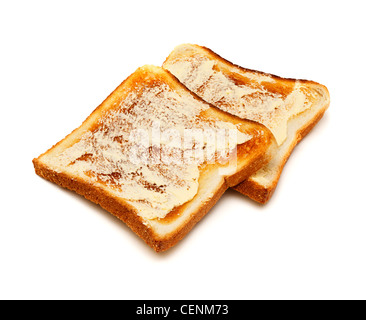 Toast and butter on white background Stock Photo