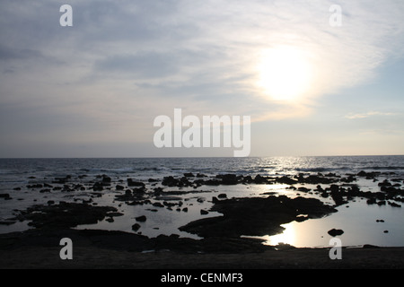 Tranquil Seascape Keauhou Black Sand Beach Tidal Pool Lava Shoreline Hawaii Paradise Travel Stock Photo