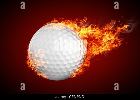 Flying golf ball on fire Stock Photo