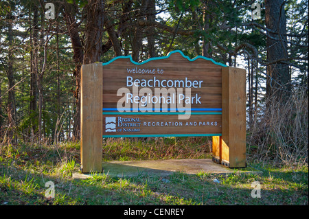 Beachcomber Regional Park Sign, Nanoose, Parksville. British Columbia. Canada.  SCO 8024 Stock Photo