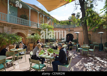 Terrace of the cafe in the Jardin Majorelle ( Majorelle Garden ), Marrakech, Morocco, North Africa Stock Photo
