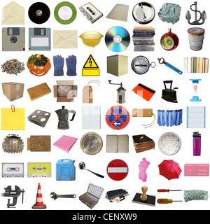 Many object isolated over a white background (all pictures in the collage are mine) Stock Photo