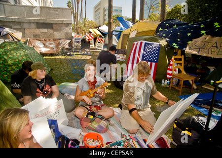 A member of the Occupy Wall Street protest encampment at Los Angeles City Hall in October, 2011. Stock Photo