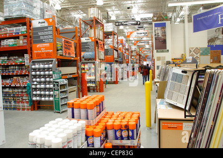 Aisle at The Home Depot hardware store. The Home Depot is the