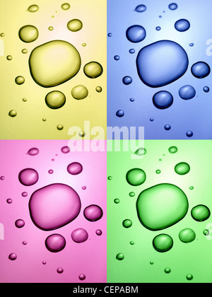Water droplets in different colors together Stock Photo