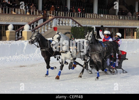 Troika Russian traditional horse team driving in Moscow Stock Photo