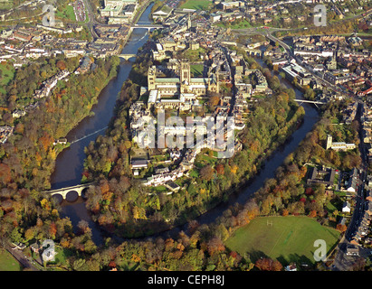 historic aerial view of Durham City taken November 1991 Stock Photo