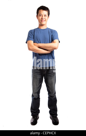 Full length portrait of a stylish young man standing isolated on white background Stock Photo