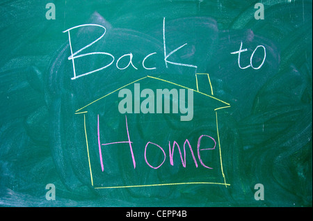 Back to home text on the blackboard Stock Photo