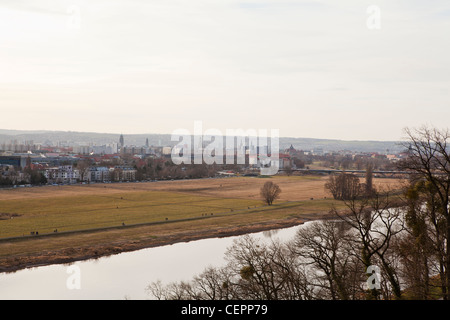 View of the River Elbe in Dresden from the Riverside Palace of Schloss Albrechtsberg. Stock Photo
