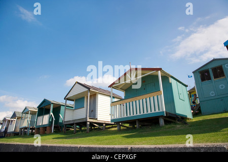 Beach Huts along the seafront at Tankerton Slopes, the area where the towns of Tankerton and Whitstable meet. Stock Photo