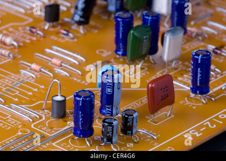 circuit board with chips and capacitors Stock Photo