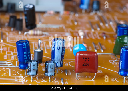circuit board with chips and capacitors Stock Photo
