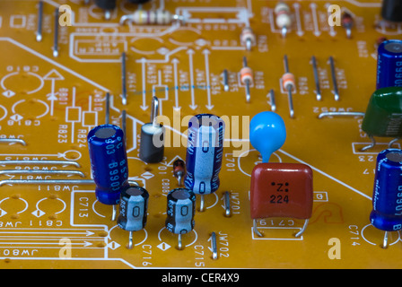 circuit board with chips and capacitors Stock Photo