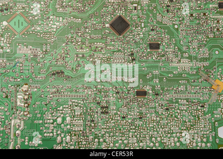 circuit board with chips and capacitors Stock Photo