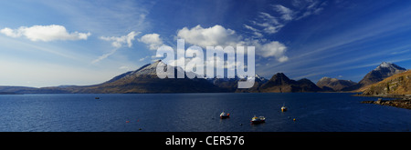 A panoramic view across Loch Scavaig towards the Cuillin ridge on the Isle of Skye. Stock Photo