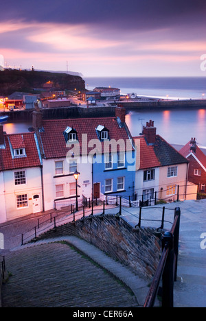 An evening view over the old town of Whitby towards the North Yorkshire coast. Stock Photo