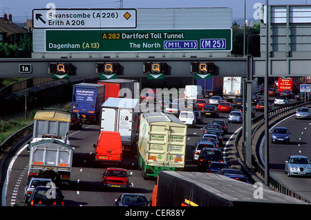 Queues of traffic on the M25 motorway heading towards the Dartford ...