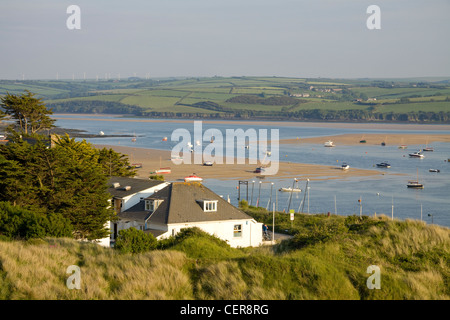 Small boats in the estuary of the River Camel between Rock and Padstow in North Cornwall. Stock Photo