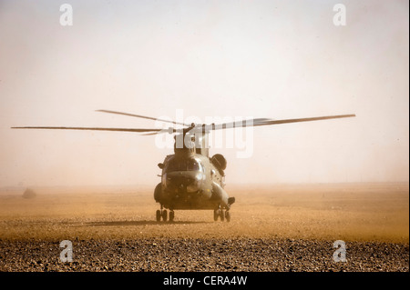 RAF Chinook helicopters on maneuvers in Moroccan desert, training for deployment to Afghanistan. Stock Photo