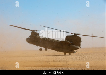 RAF Chinook helicopters on maneuvers in Moroccan desert, training for deployment to Afghanistan. Stock Photo